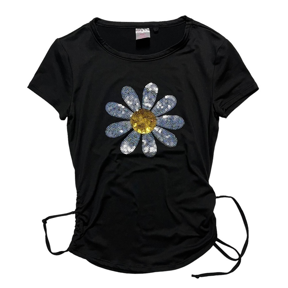 Daisy sequin tee with scrunched sides